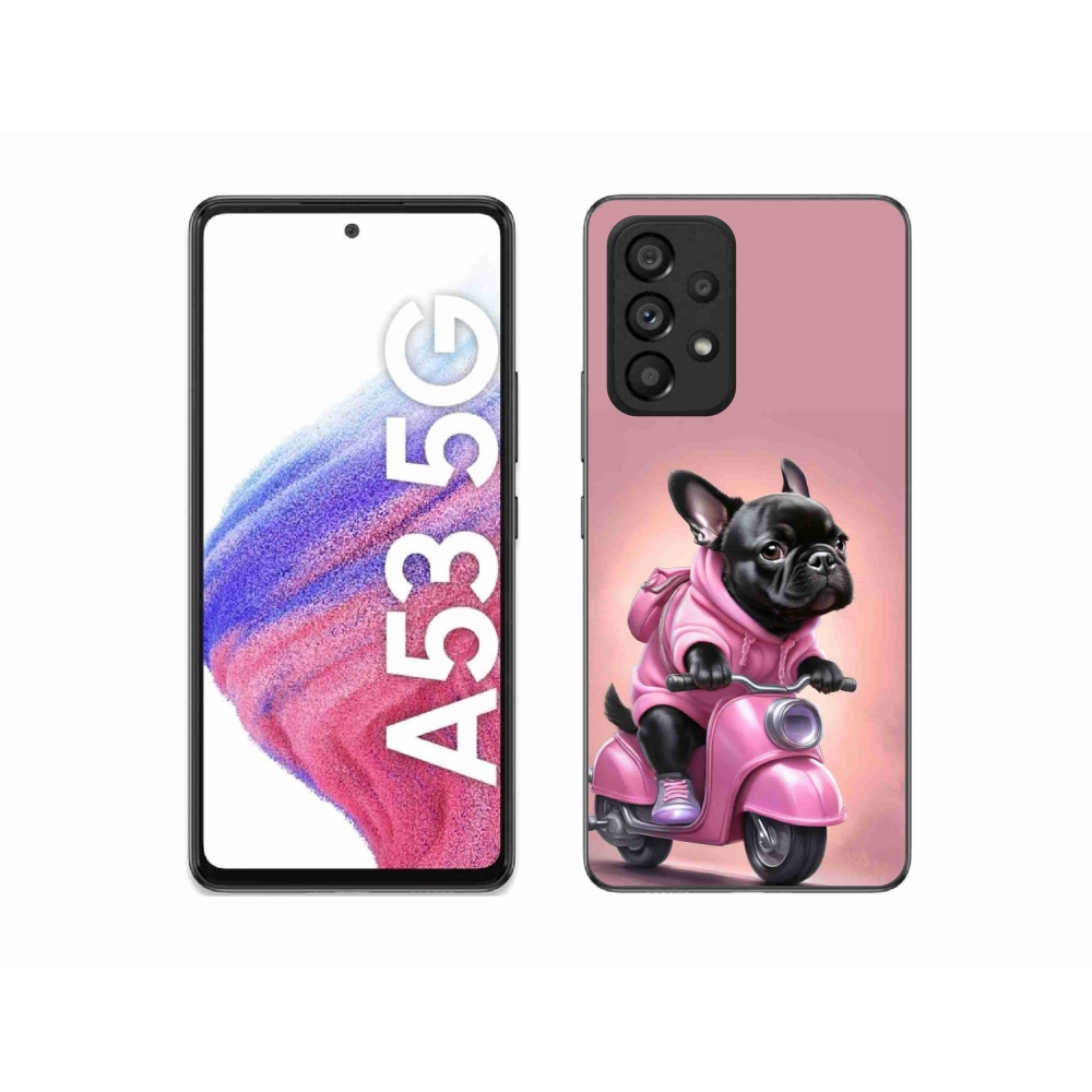 Gél borítás mmCase Samsung Galaxy A53 készülékhez - Francia bulldog egy robogón