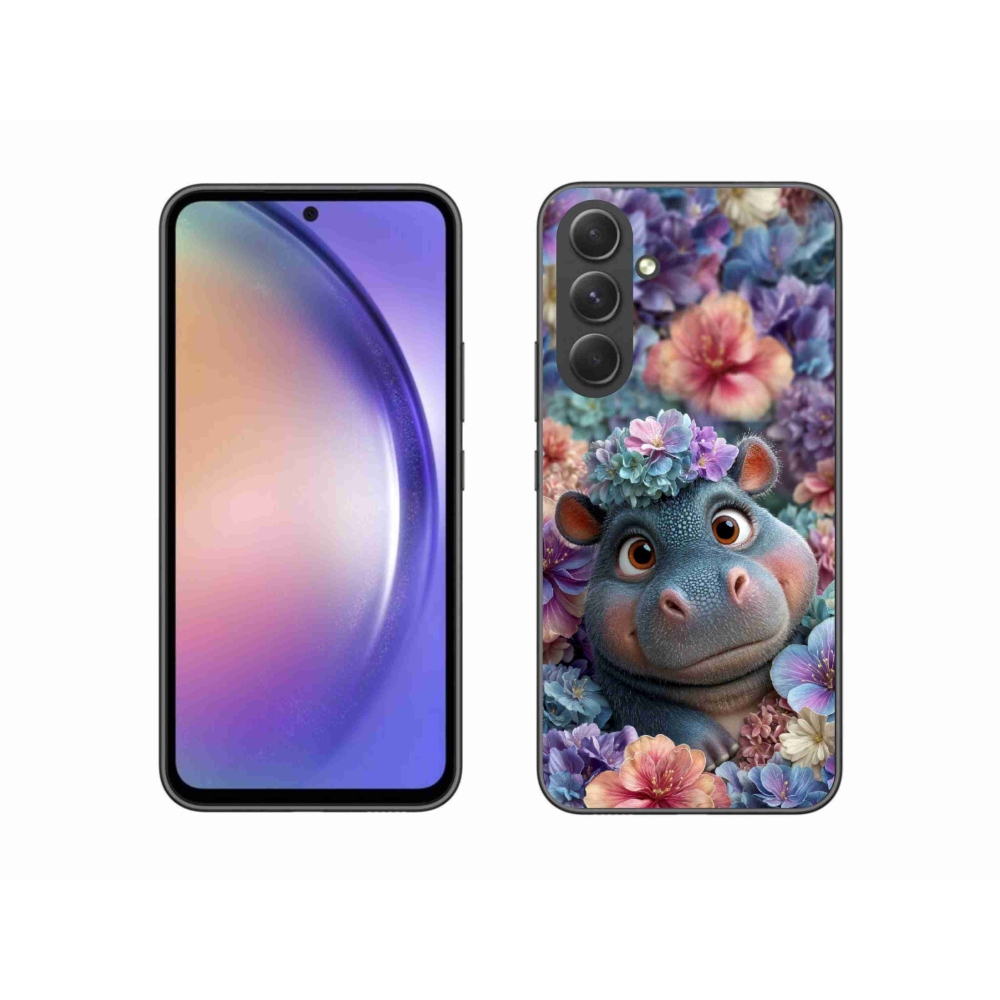 Zselés borító mmCase Samsung Galaxy A54 5G - víziló virágokban