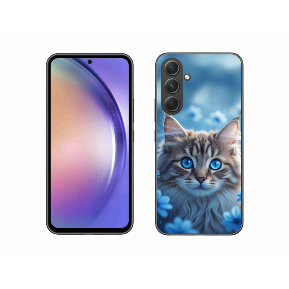 Gél védőhuzat mmCase Samsung Galaxy A54 5G - cica kék virágokkal
