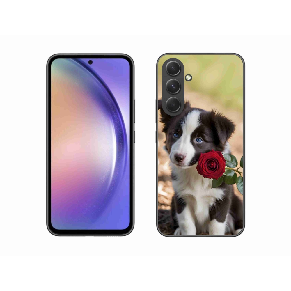 Gél borítás mmCase Samsung Galaxy A54 5G - aranyos border collie rózsával