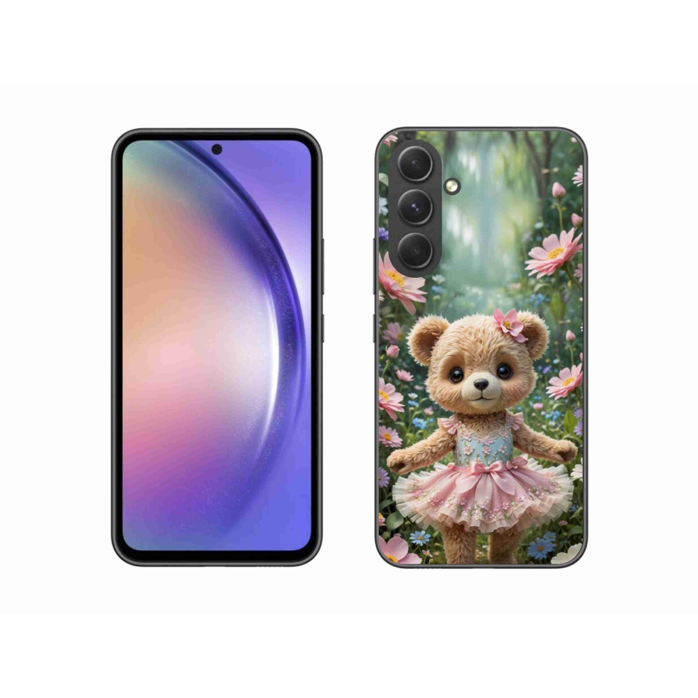 Gél borítás mmCase Samsung Galaxy A54 5G - aranyos mackó virágokkal