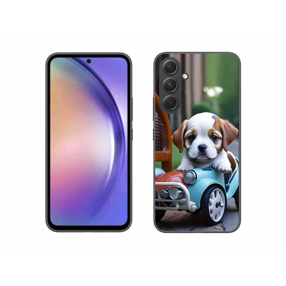 Gél borítás mmCase Samsung Galaxy A54 5G - kiskutya egy retro autóban