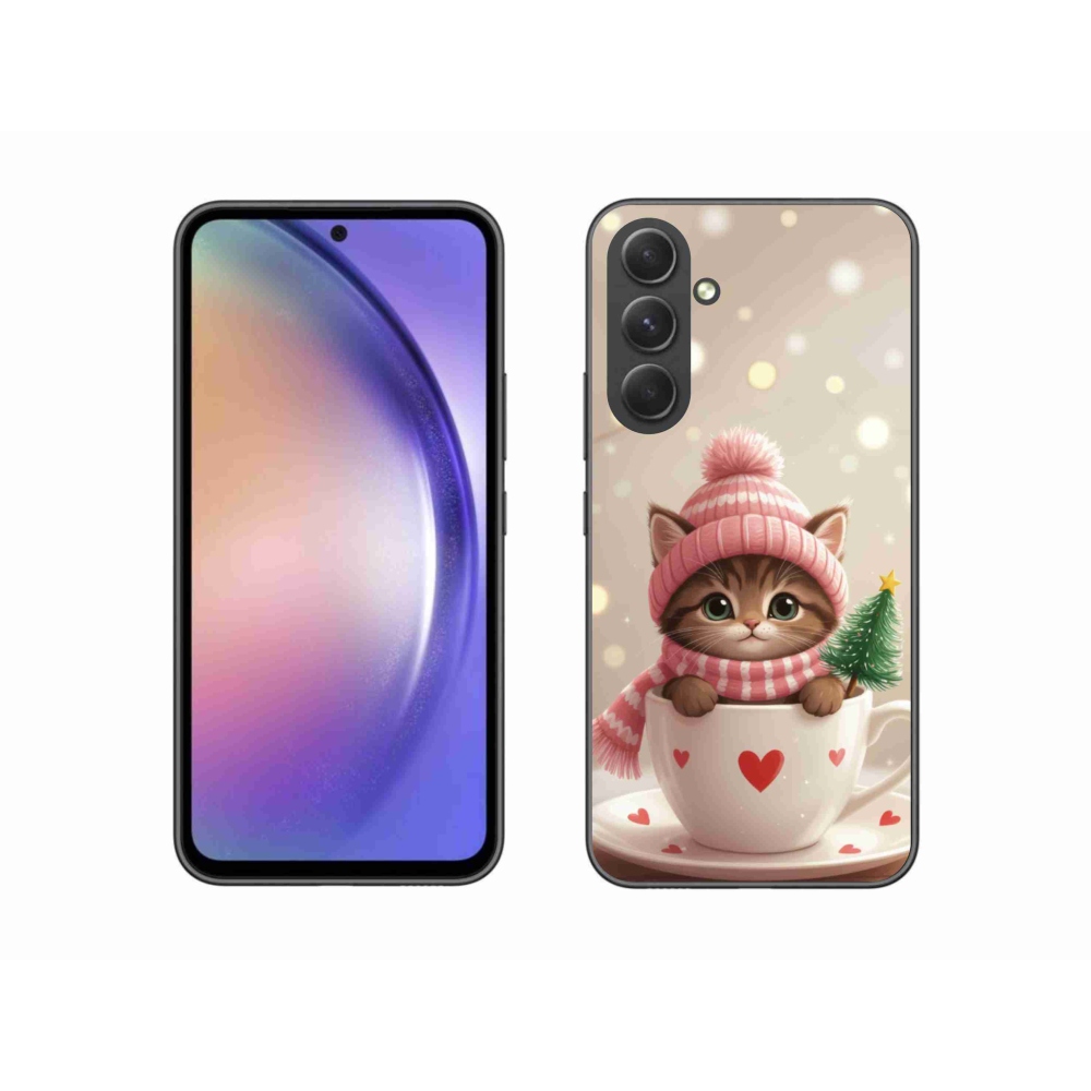 Gél borítás mmCase Samsung Galaxy A54 5G - Karácsonyi cica egy csészében