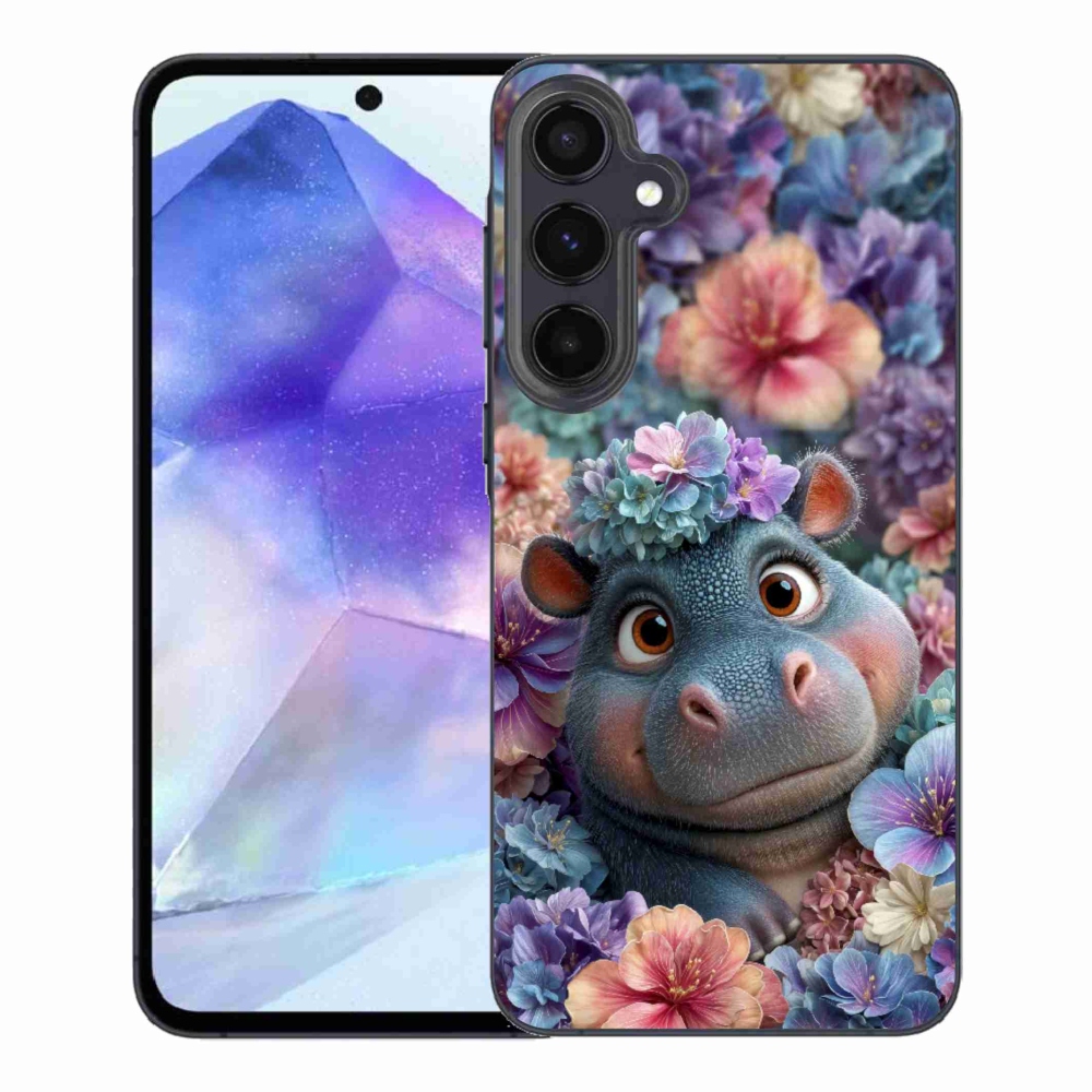 Zselés borítás mmCase Samsung Galaxy A55 5G - víziló virágokkal