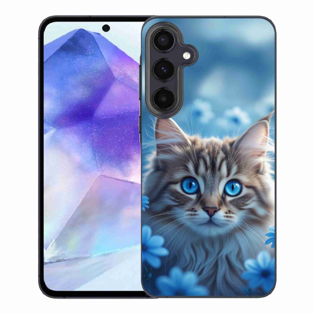 Gél védőhuzat mmCase Samsung Galaxy A55 5G - cica kék virágokkal