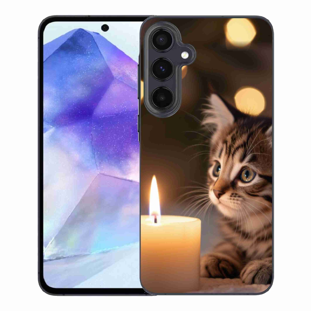 Gél borító mmCase Samsung Galaxy A55 5G - cica és gyertya - Samsung Galaxy A55 5G számára