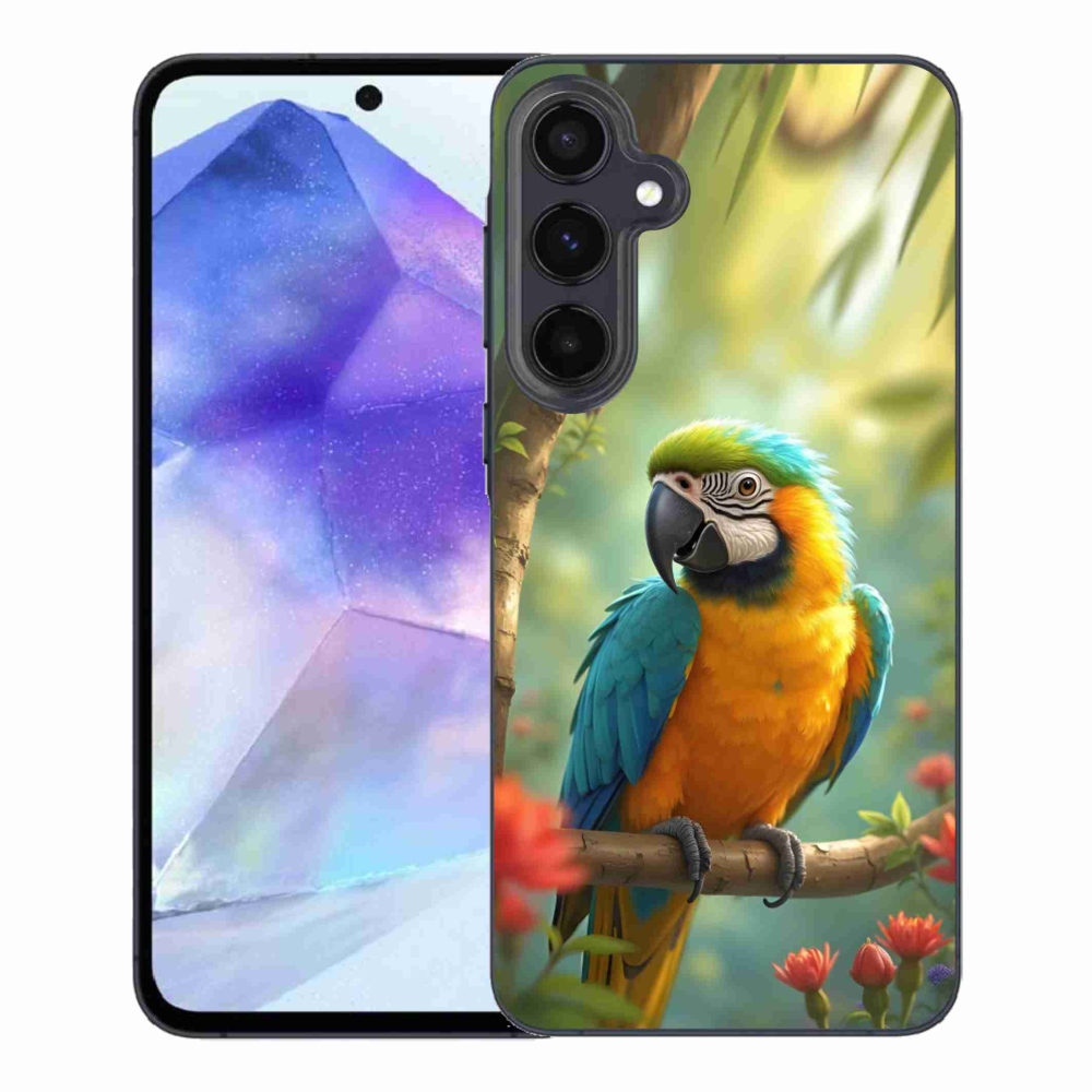 Zselés borítás mmCase Samsung Galaxy A55 5G - papagáj ara kék és sárga