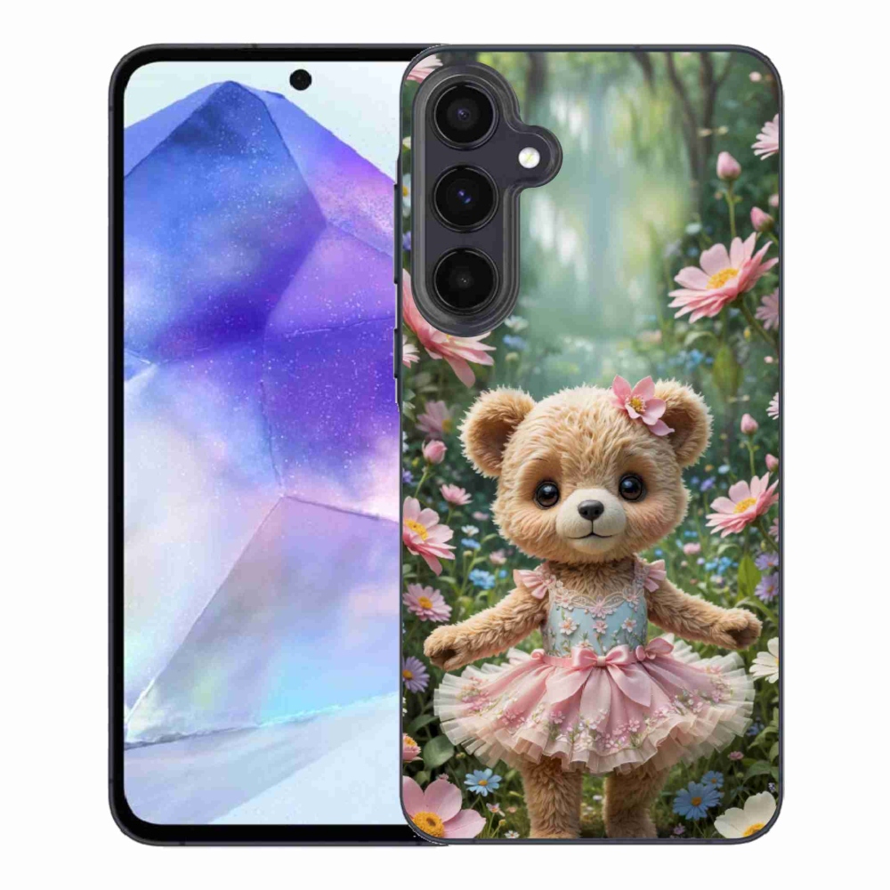 Gél borítás mmCase Samsung Galaxy A55 5G - aranyos mackó virágokkal