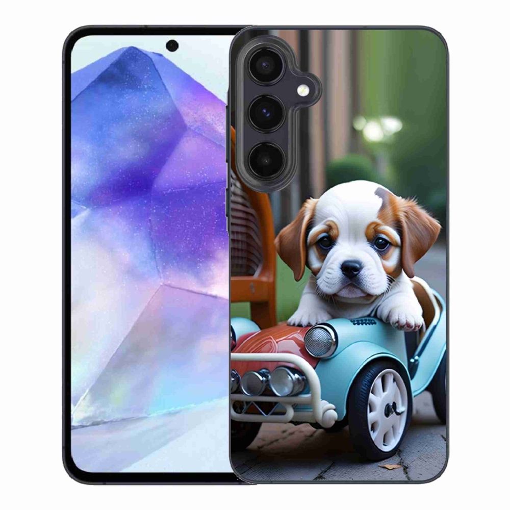 Gél borítás mmCase Samsung Galaxy A55 5G - kiskutya egy retro autóban