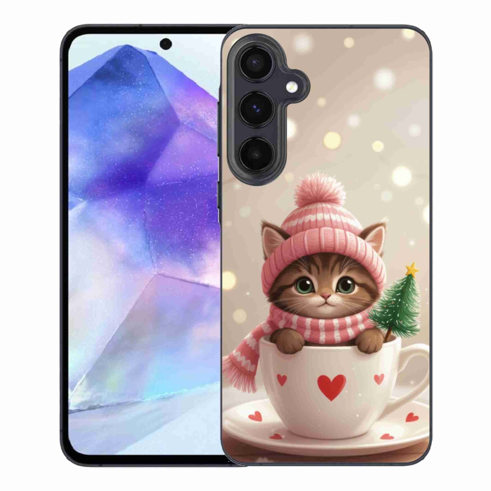 Gél borítás mmCase Samsung Galaxy A55 5G - Karácsonyi cica egy csészében