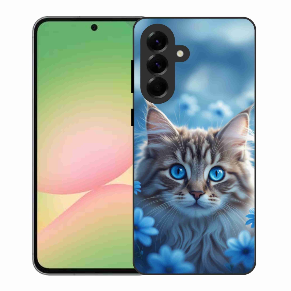 Gél védőhuzat mmCase Samsung Galaxy A56 5G - cica kék virágokkal