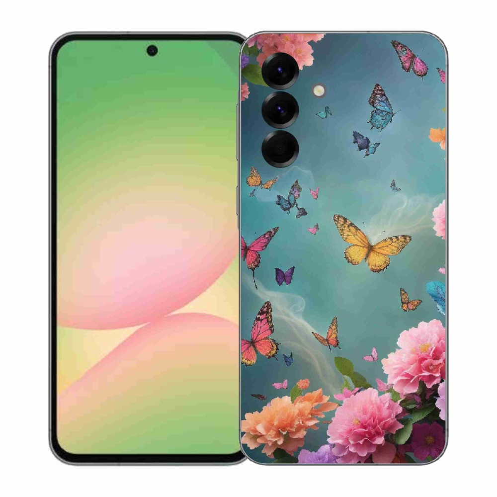 Gél borító mmCase Samsung Galaxy A57 5G - színes virágok és pillangók - Samsung Galaxy A57 5G számára