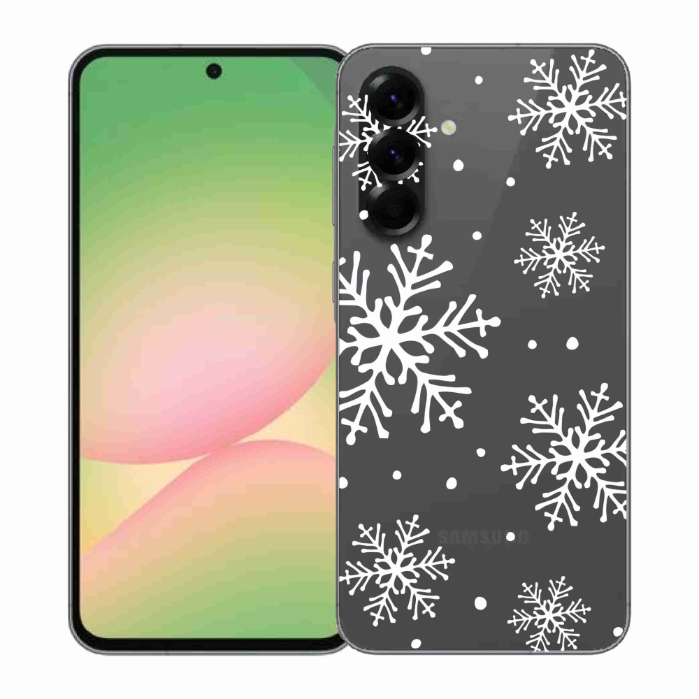 Zselés borítás mmCase Samsung Galaxy A57 5G készülékhez - fehér pelyhek átlátszó háttéren