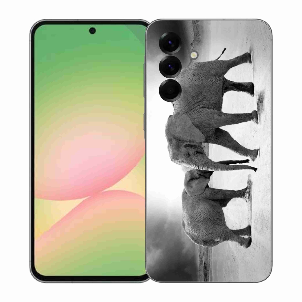 Zselés borítás mmCase Samsung Galaxy A57 5G - fekete és fehér elefántokhoz