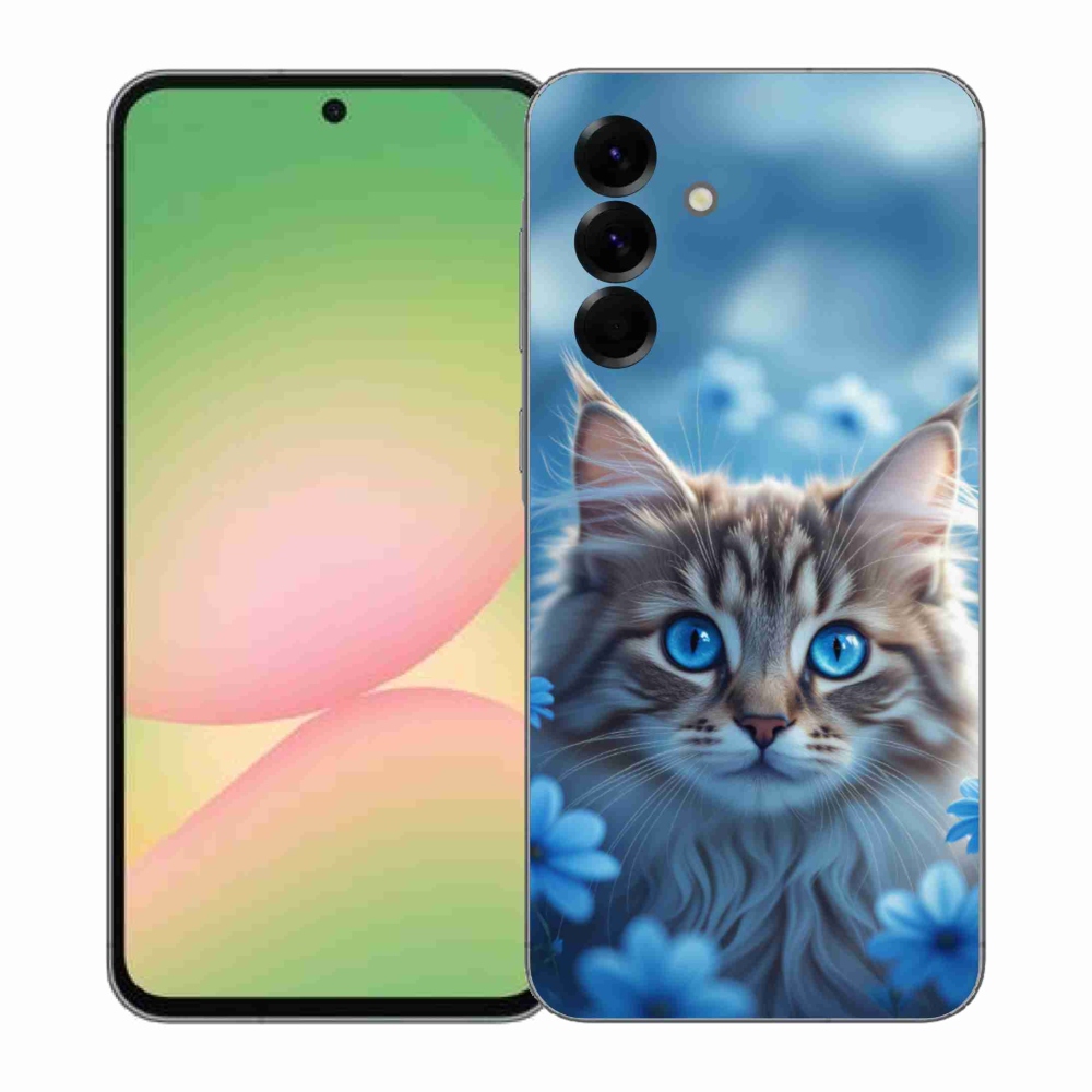 Gél védőhuzat mmCase Samsung Galaxy A57 5G - cica kék virágokkal