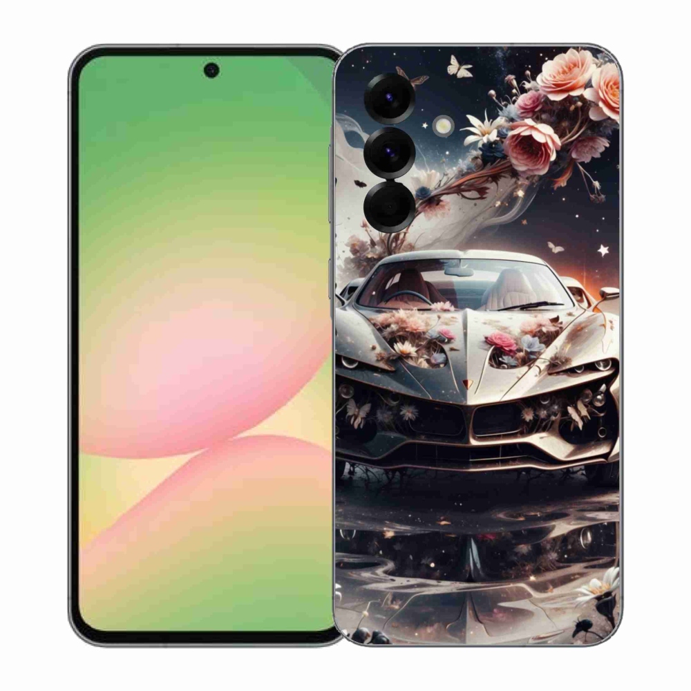 Gél borítás mmCase Samsung Galaxy A57 5G - virágos sportkocsihoz