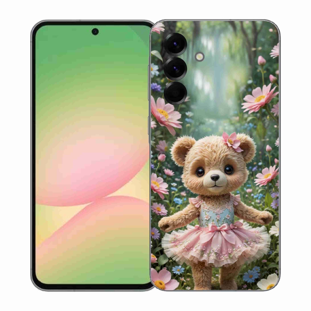 Gél borítás mmCase Samsung Galaxy A57 5G - aranyos mackó virágokkal