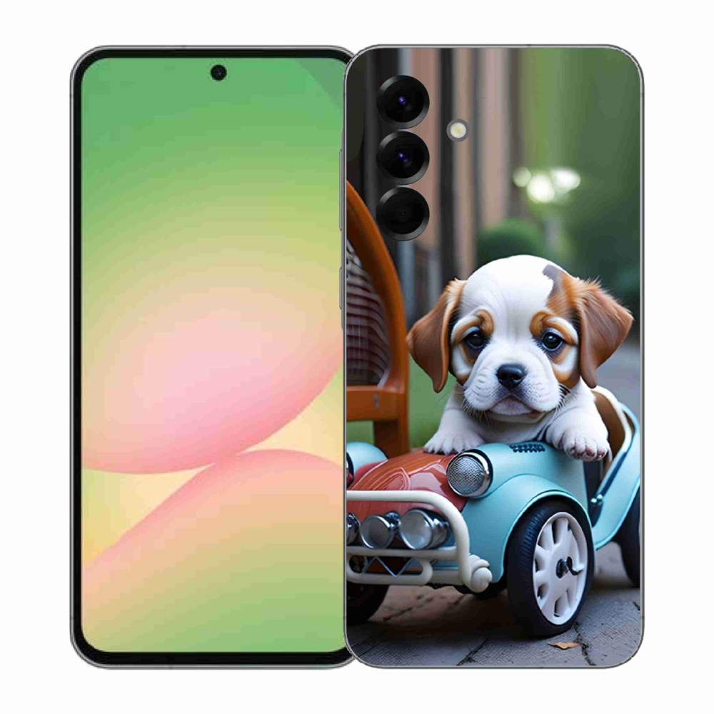 Gél borítás mmCase Samsung Galaxy A57 5G - kiskutya egy retro autóban