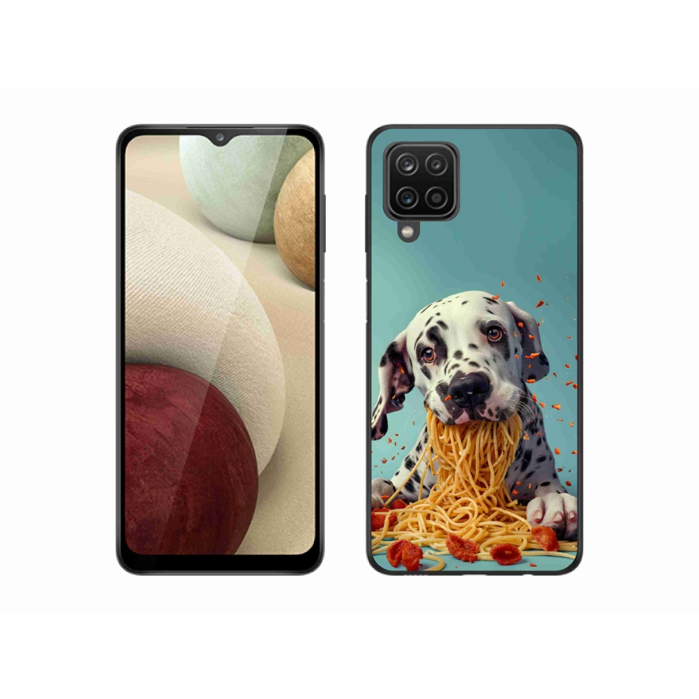 Zselés borítás mmCase Samsung Galaxy M12 készülékhez - Dalmata és spagetti