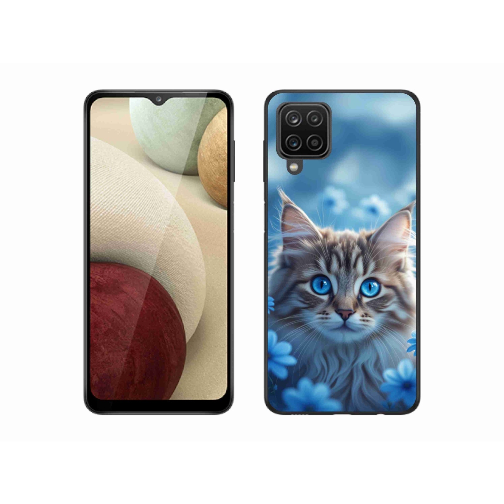 Zselés borítás mmCase Samsung Galaxy M12 készülékhez - kék virágos cica