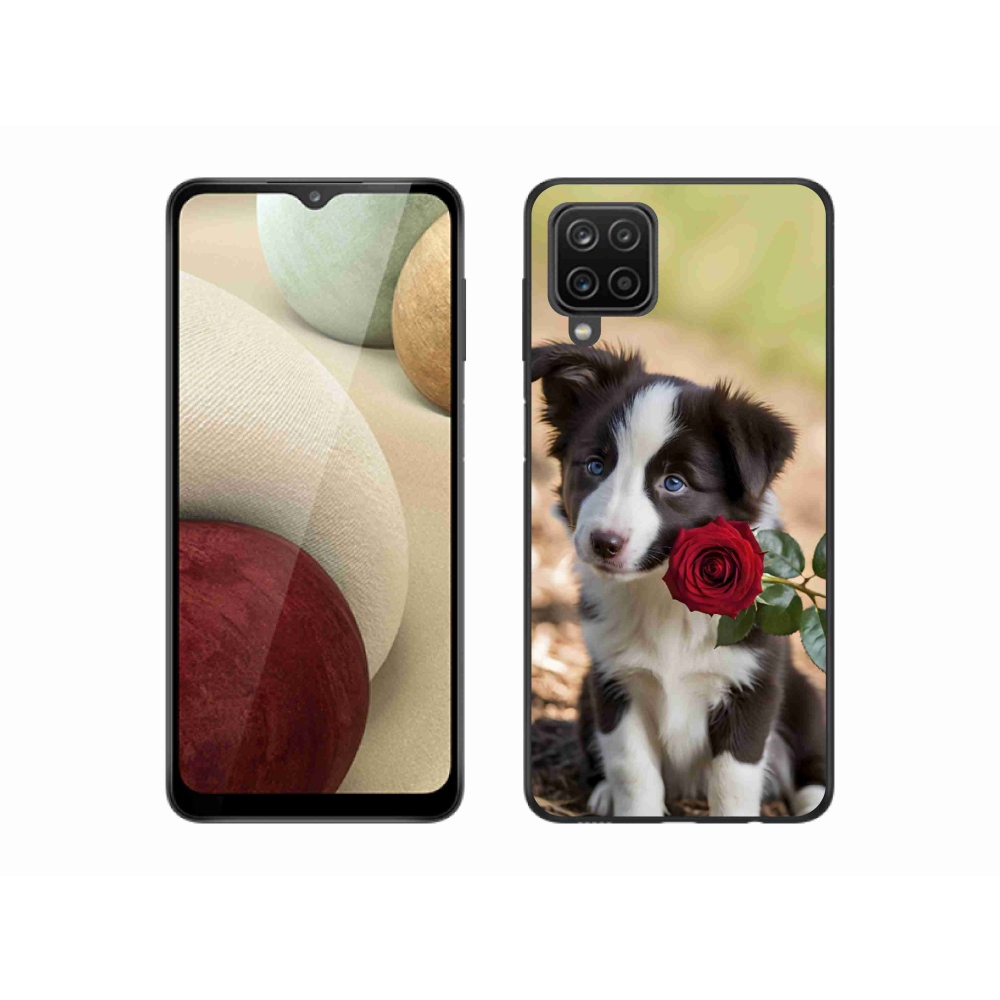 Gél borítás mmCase Samsung Galaxy M12 készülékhez - aranyos border collie rózsával