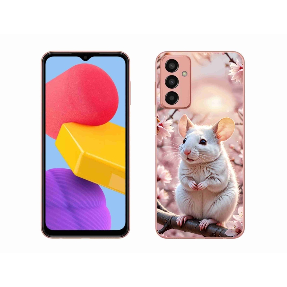 Zselés borítás mmCase Samsung Galaxy M13 készülékhez - fehér egér az ágon