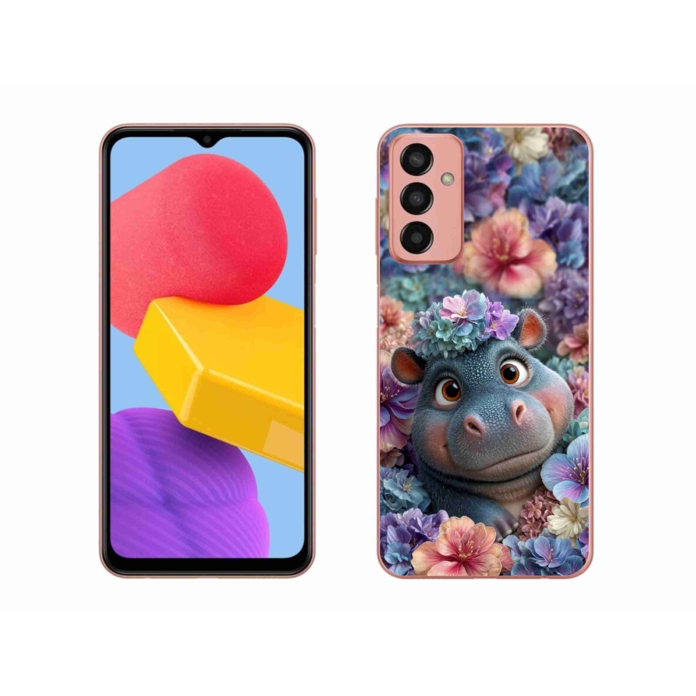 Zselés borító mmCase Samsung Galaxy M13 készülékhez - víziló virágokban