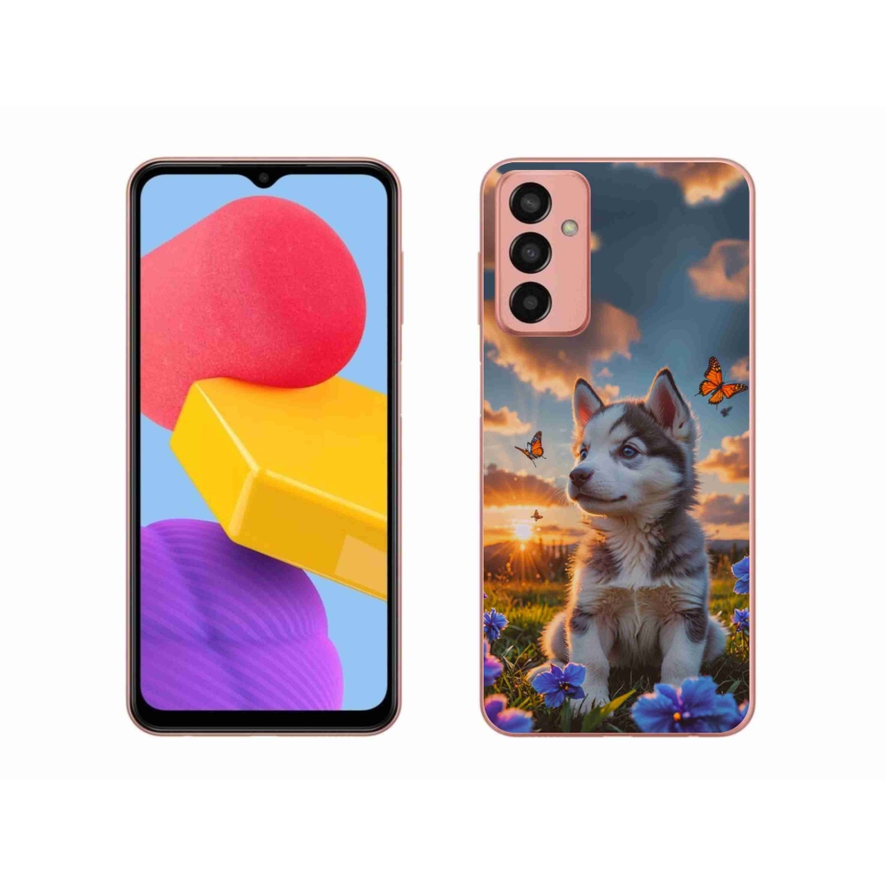 Gél borítás mmCase Samsung Galaxy M13 készülékhez - husky a naplementében