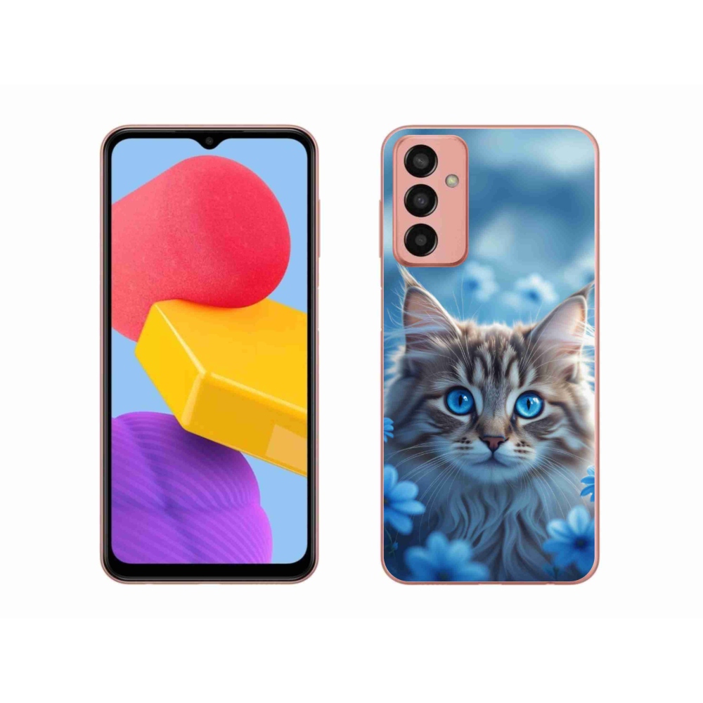 Gél védőhuzat mmCase Samsung Galaxy M13 készülékhez - cica kék virágokkal