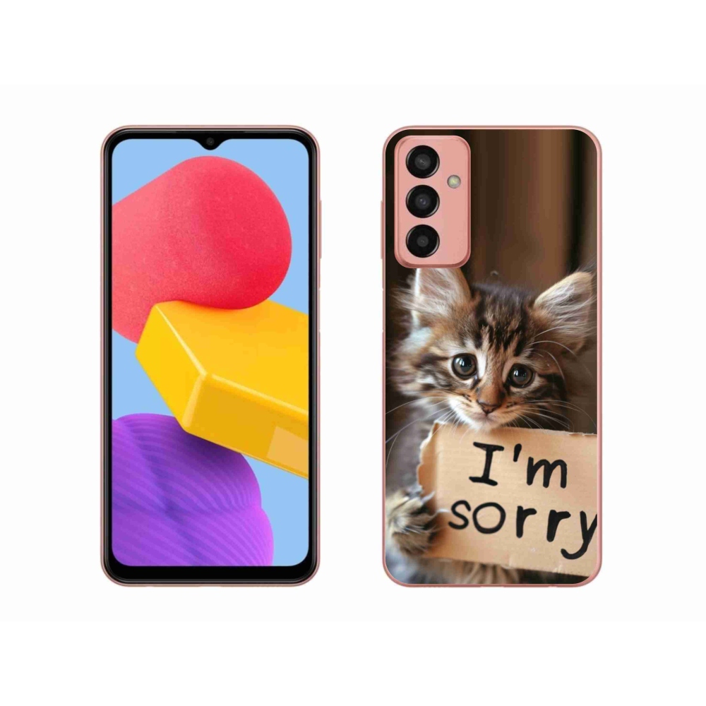 Zselés borítás mmCase Samsung Galaxy M13 készülékhez - macska bocsánatkérése