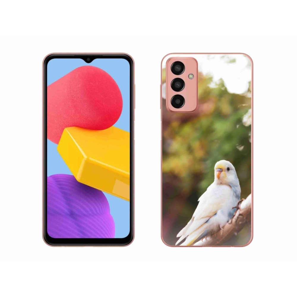 Zselés borítás mmCase Samsung Galaxy M13 készülékhez - papagáj andulka fehér