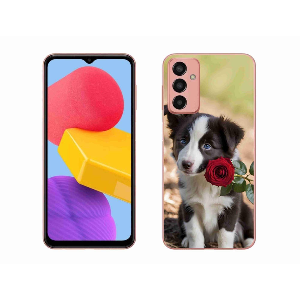 Gél borító mmCase Samsung Galaxy M13 készülékhez - aranyos border collie rózsával