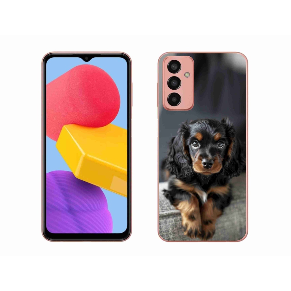 Gél borítás mmCase Samsung Galaxy M13 készülékhez - aranyos hosszú szőrű tacskó