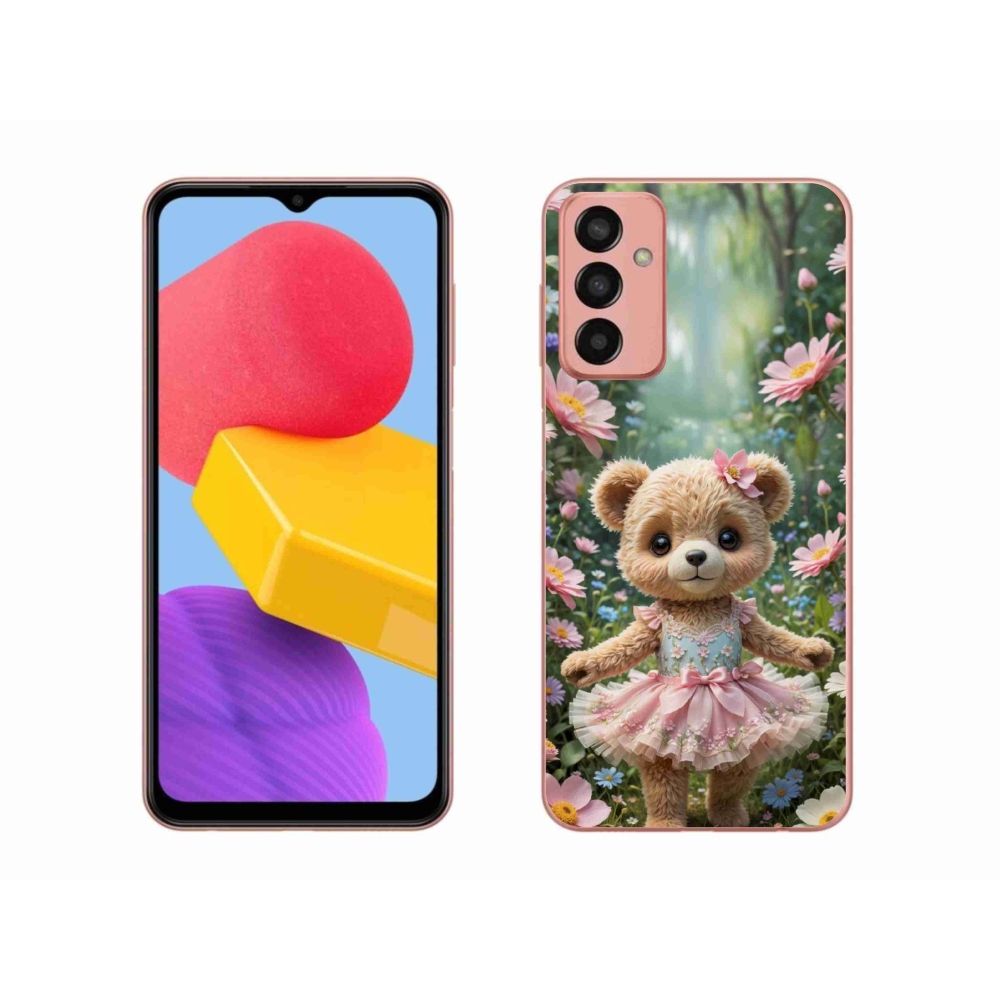 Gél borító mmCase Samsung Galaxy M13 készülékhez - aranyos mackó virágokkal