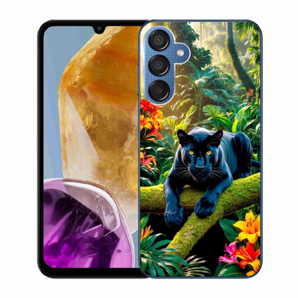 Zselés borítás mmCase Samsung Galaxy M15 5G - fekete párduc a dzsungelben