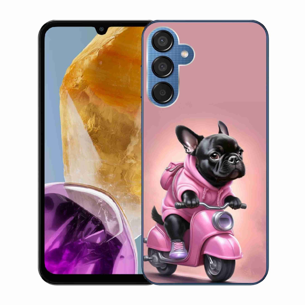 Gél borítás mmCase Samsung Galaxy M15 5G - Francia bulldog egy robogón