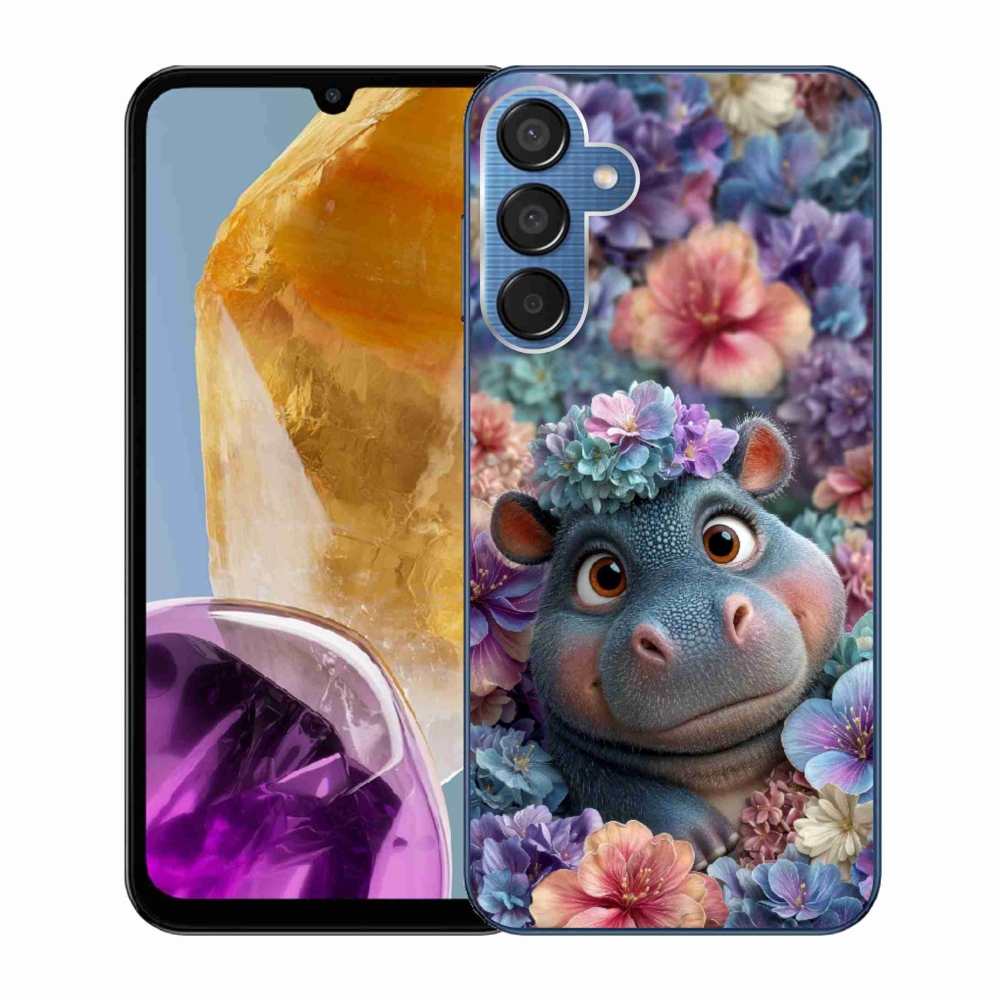 Zselés borító mmCase Samsung Galaxy M15 5G - víziló virágokban