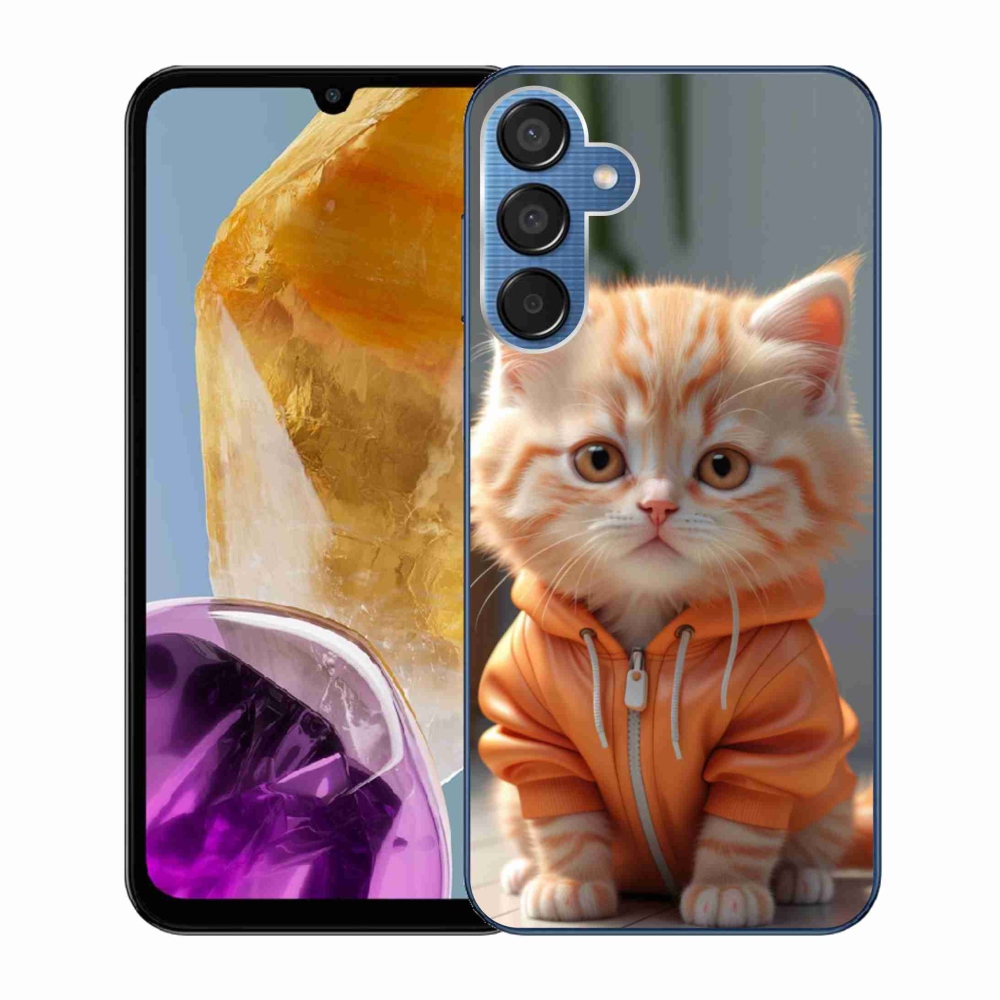 Gél borítás mmCase Samsung Galaxy M15 5G - cica melegítőben - Samsung Galaxy M15 5G számára