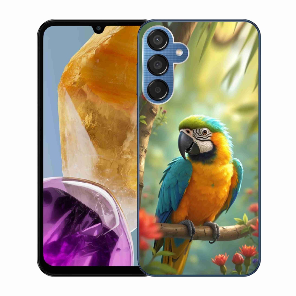 Zselés borítás mmCase Samsung Galaxy M15 5G - papagáj ara kék és sárga