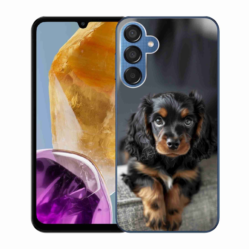 Gél borítás mmCase Samsung Galaxy M15 5G - aranyos hosszú szőrű tacskóhoz