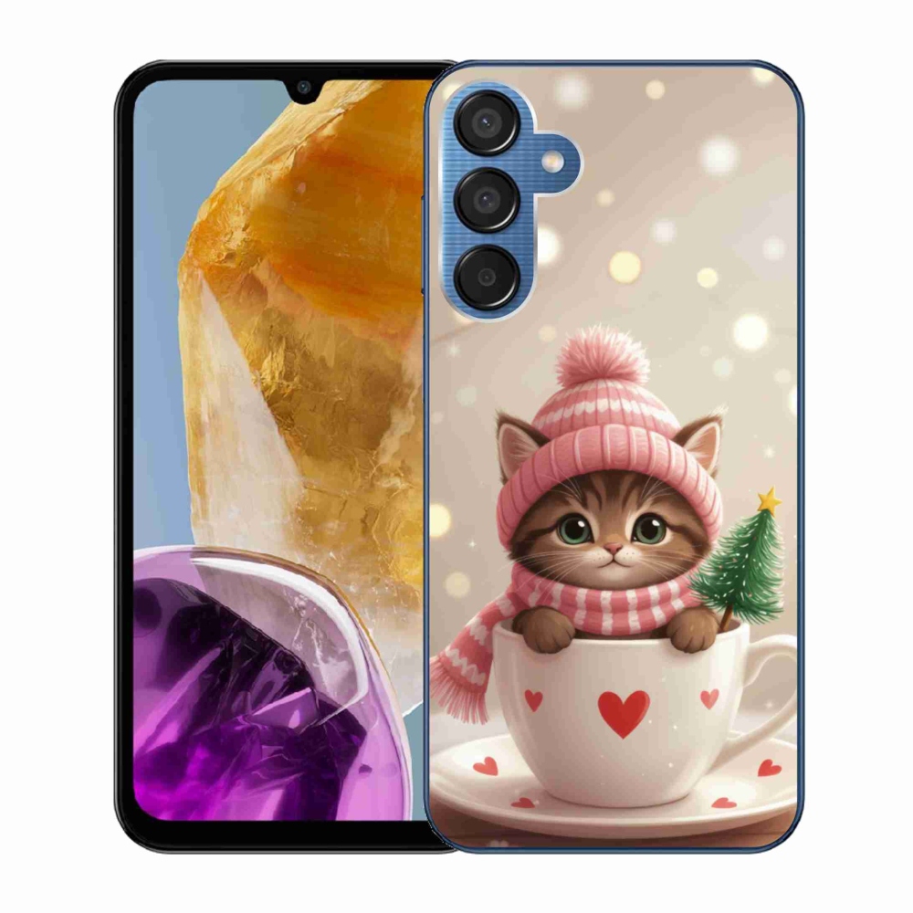 Gél borítás mmCase Samsung Galaxy M15 5G - Karácsonyi cica a csészében