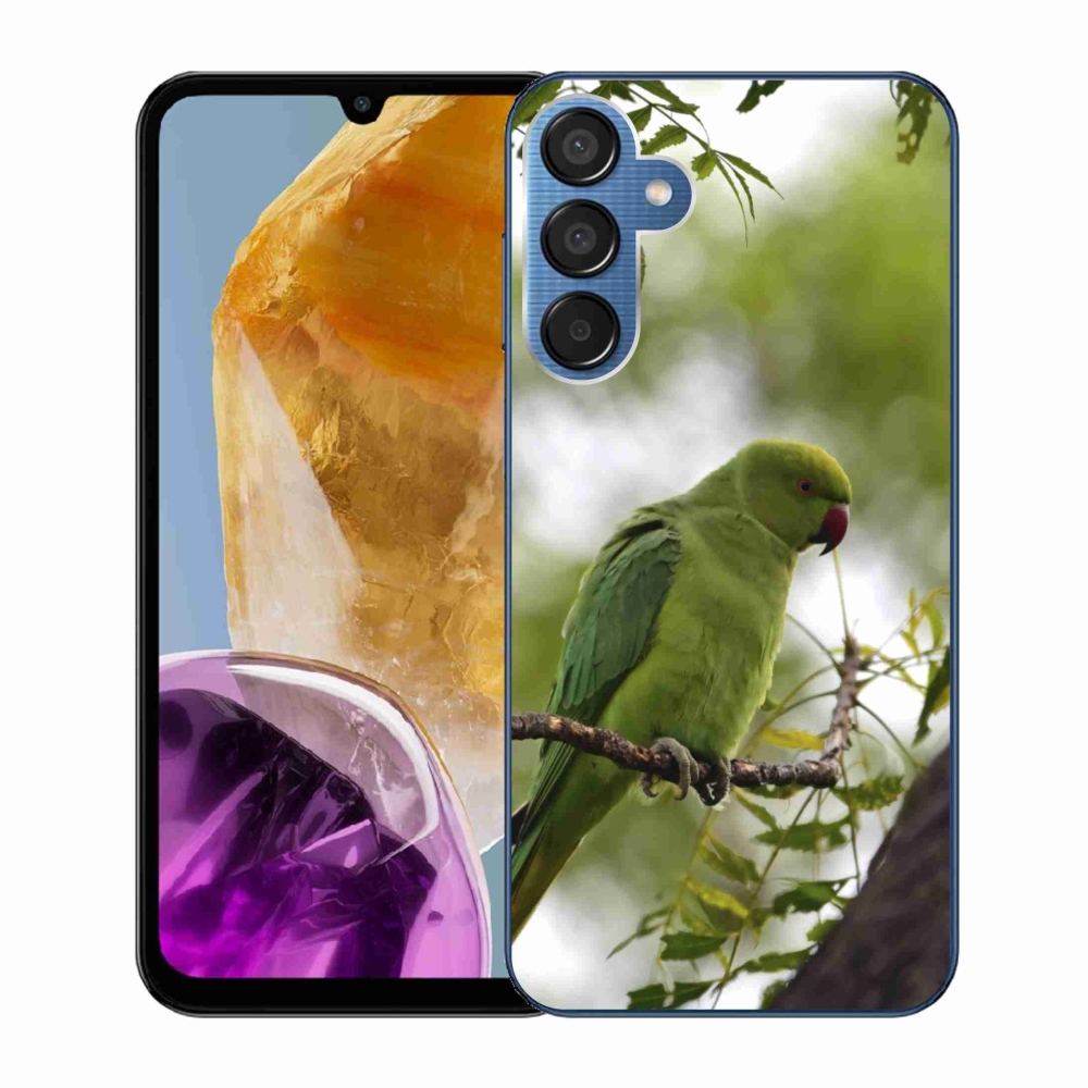 Zselés borítás mmCase Samsung Galaxy M15 5G - zöld papagájhoz