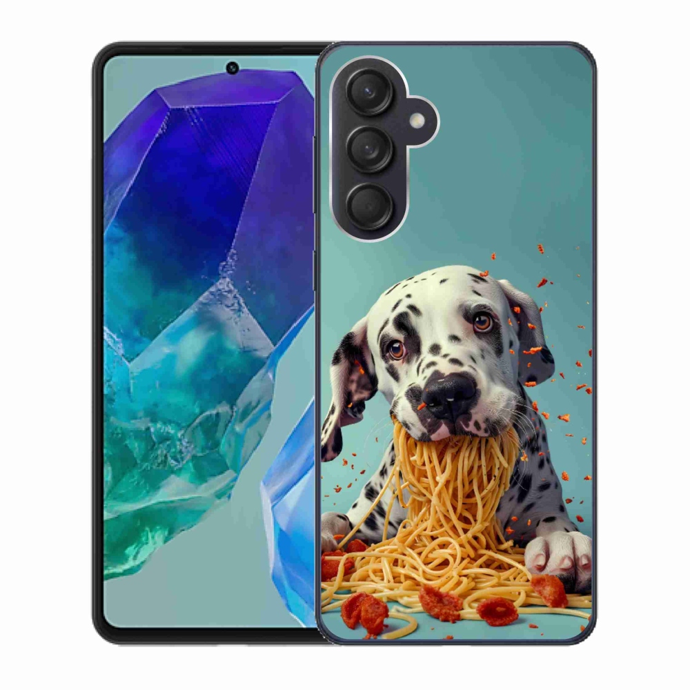 Zselés borítás mmCase Samsung Galaxy M55 5G - Dalmát és spagetti