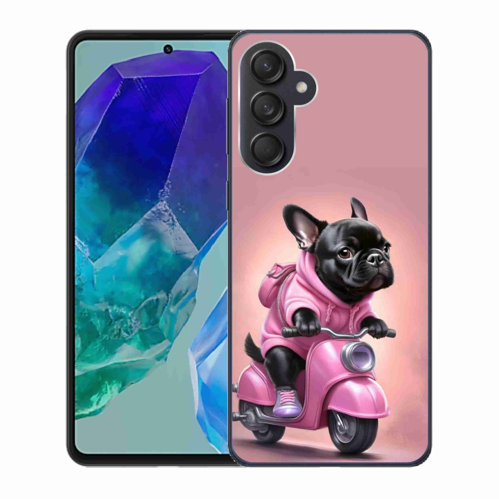 Gél borítás mmCase Samsung Galaxy M55 5G - Francia bulldog egy robogón