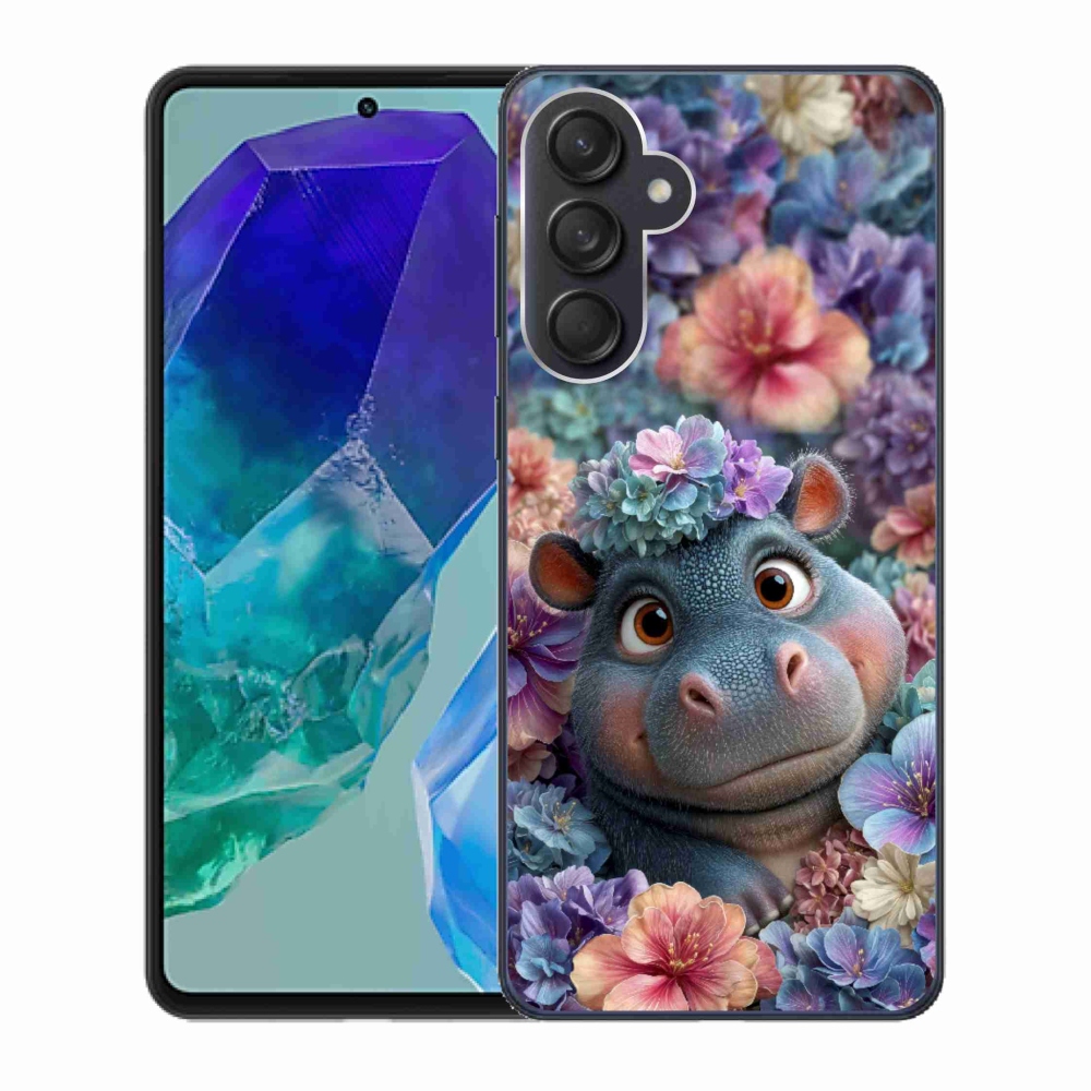 Zselés borító mmCase Samsung Galaxy M55 5G - víziló virágokkal