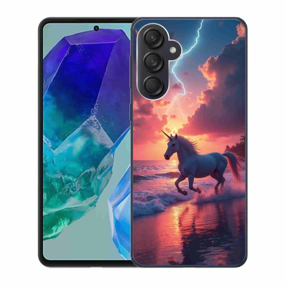 Zselés borító mmCase Samsung Galaxy M55 5G - egyszarvú a tengerparton