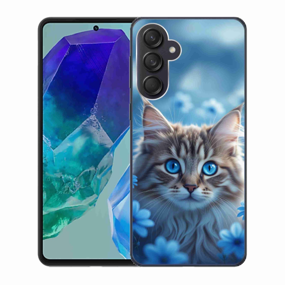Gél védőhuzat mmCase Samsung Galaxy M55 5G - cica kék virágokkal