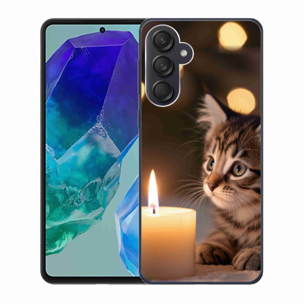 Gél borító mmCase Samsung Galaxy M55 5G - cica és gyertya - Samsung Galaxy M55 5G számára