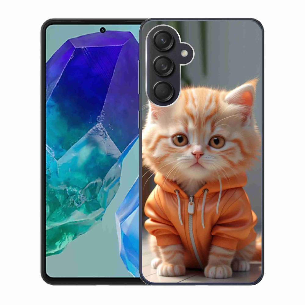 Gél borítás mmCase Samsung Galaxy M55 5G - cica melegítőben mmCase a Samsung Galaxy M55 5G-hez
