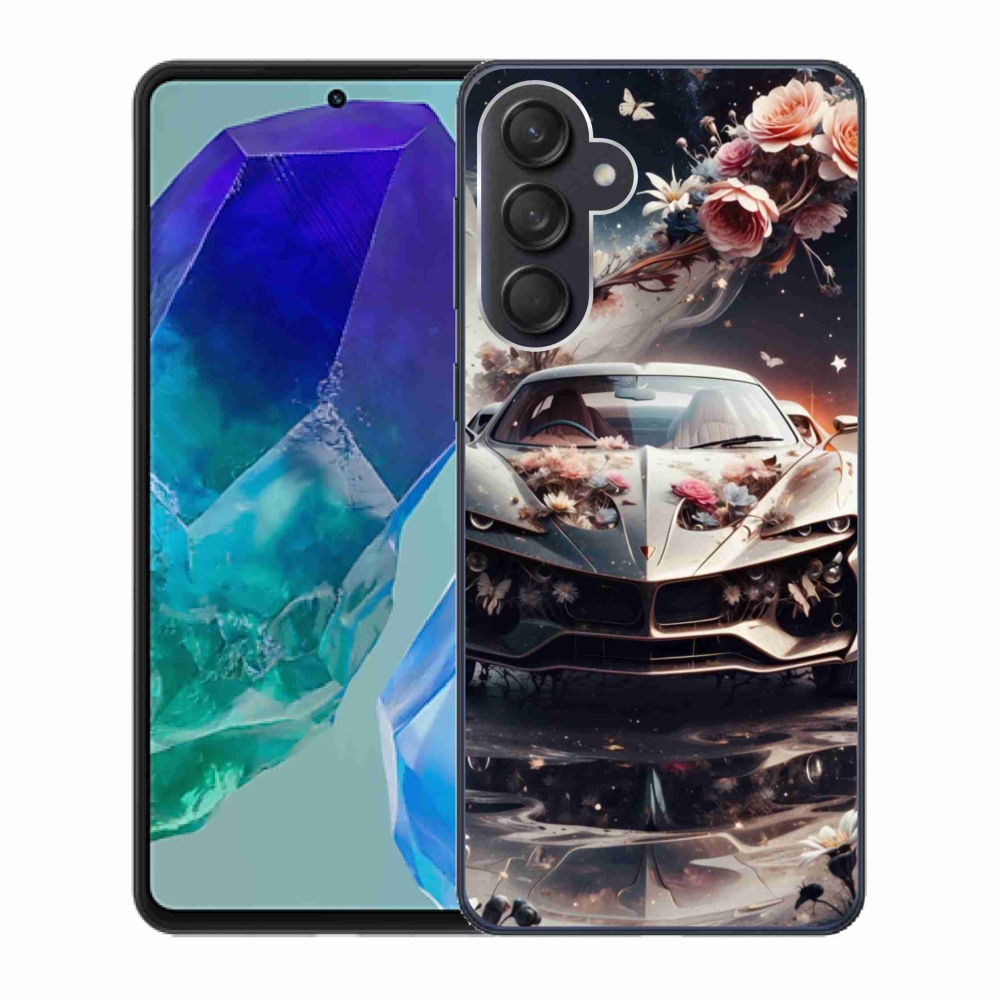 Gél borítás mmCase Samsung Galaxy M55 5G - virágos sportkocsihoz